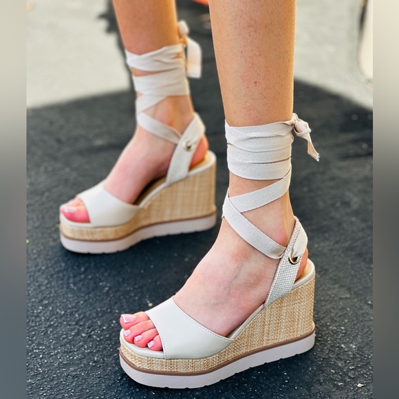 Nude ballerina wrap wedge platforms - Picture 4 of 4